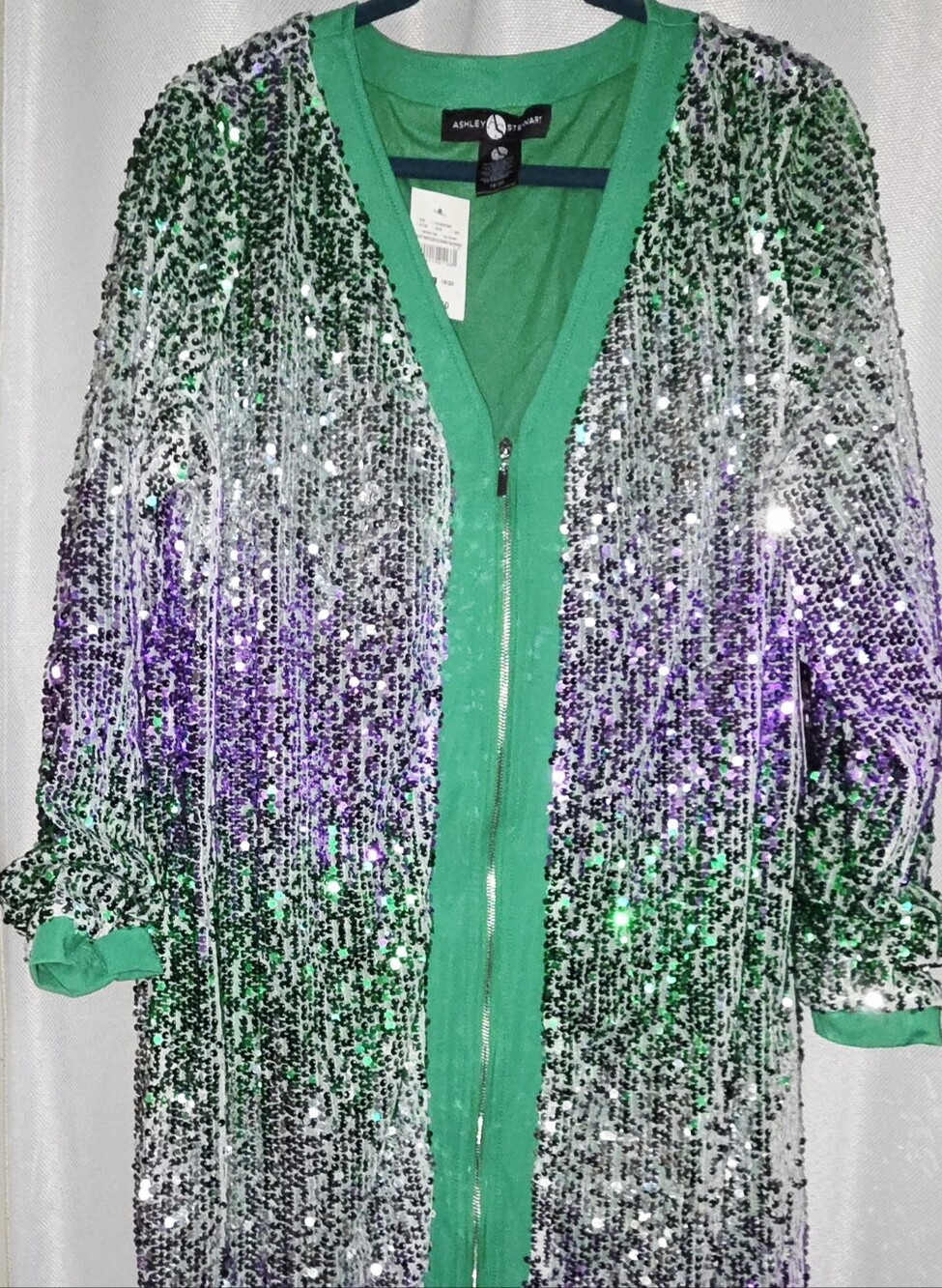 Ashley Stewart Green Sequin Zip Front Dress